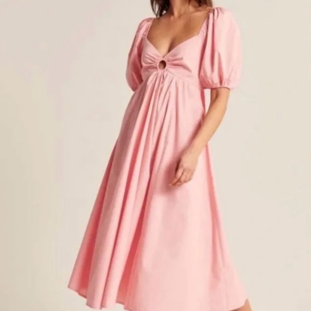 Abercrombie & Fitch Pink Midi Dress with Ring Detail